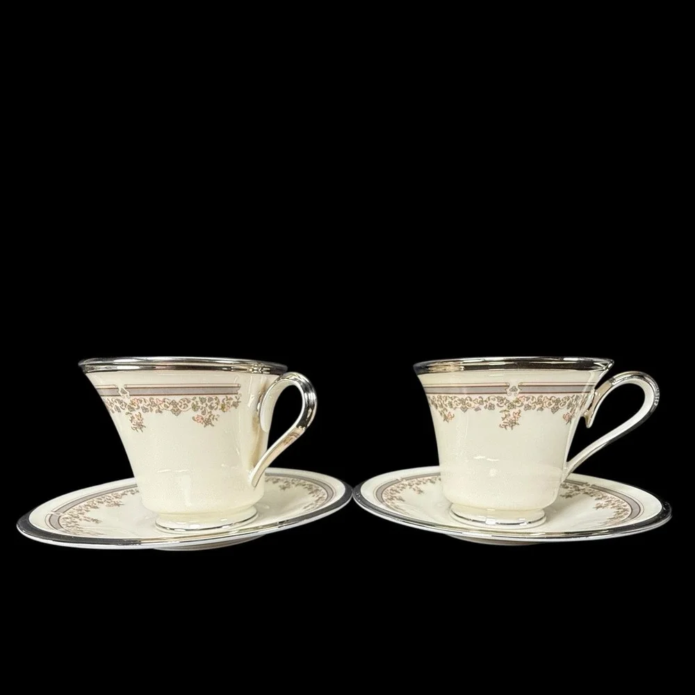 Lenox Lace Point Footed Tea Coffee‎ Cups With Saucers Set Of 2 Read